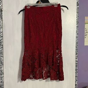 Red lace for and flare skirt